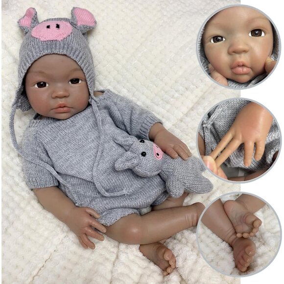 🆕18Inch Dark Skin Full Body Silicone Realistic Reborn Baby Girl Real Life Dolls - Picture 5 of 11